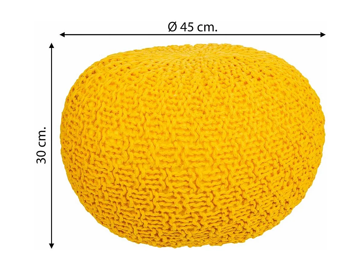 Pouf en coton tressé jaune 45x45x30h