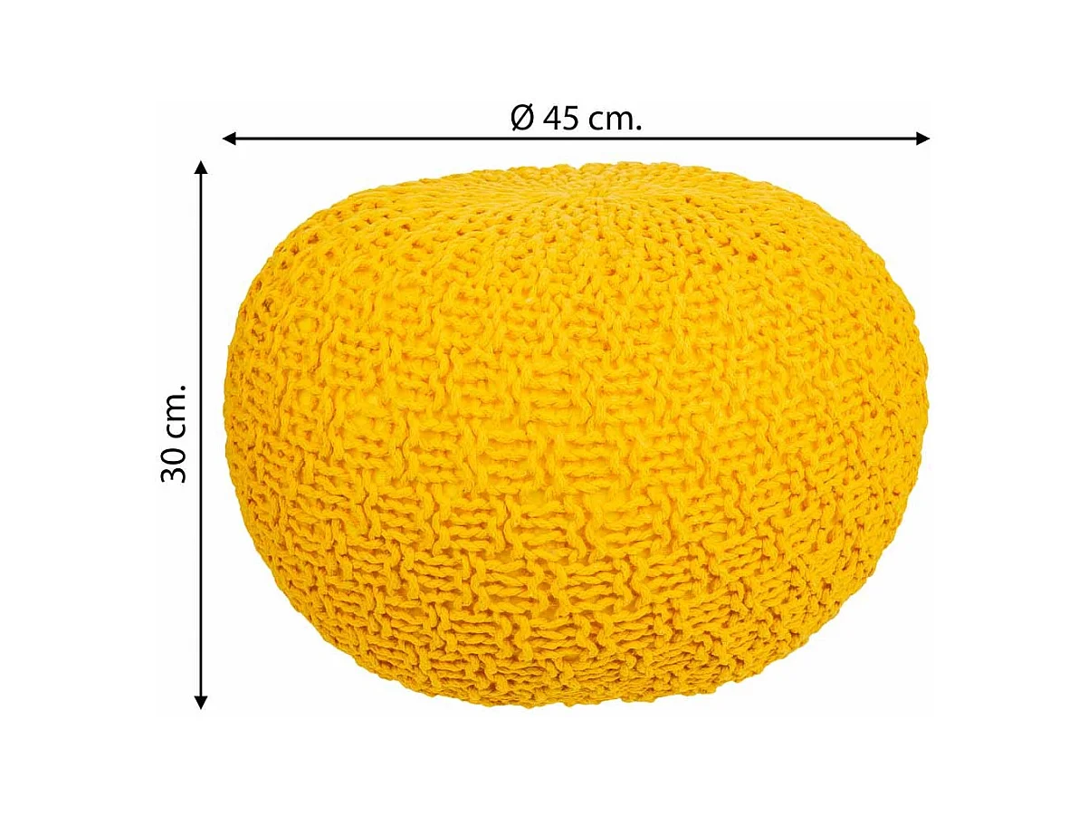 Pouf en coton tressé jaune 45x45x30h