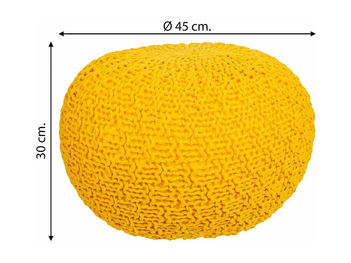 Gelber geflochtener Baumwoll-Puff 45x45x30h cm