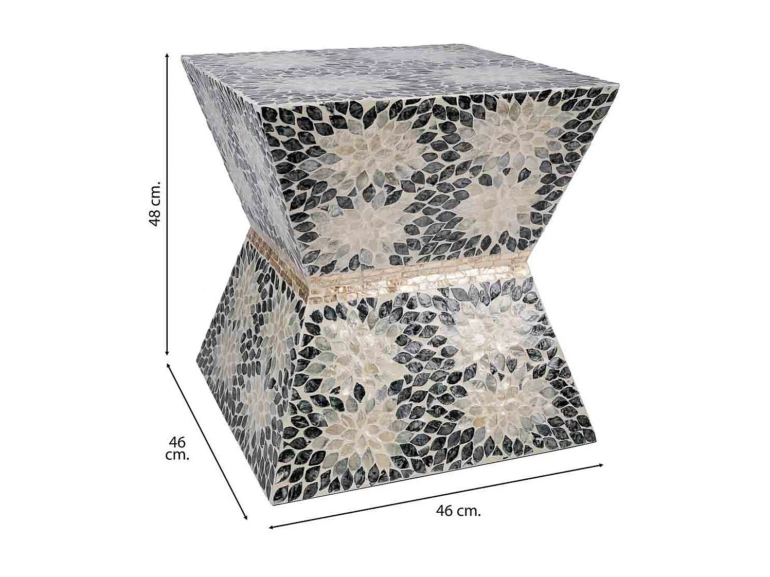 Holzhocker in grauem Capiz, 46x46x48 cm