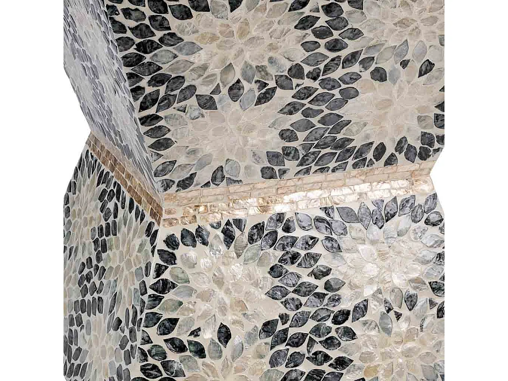 Holzhocker in grauem Capiz, 46x46x48 cm