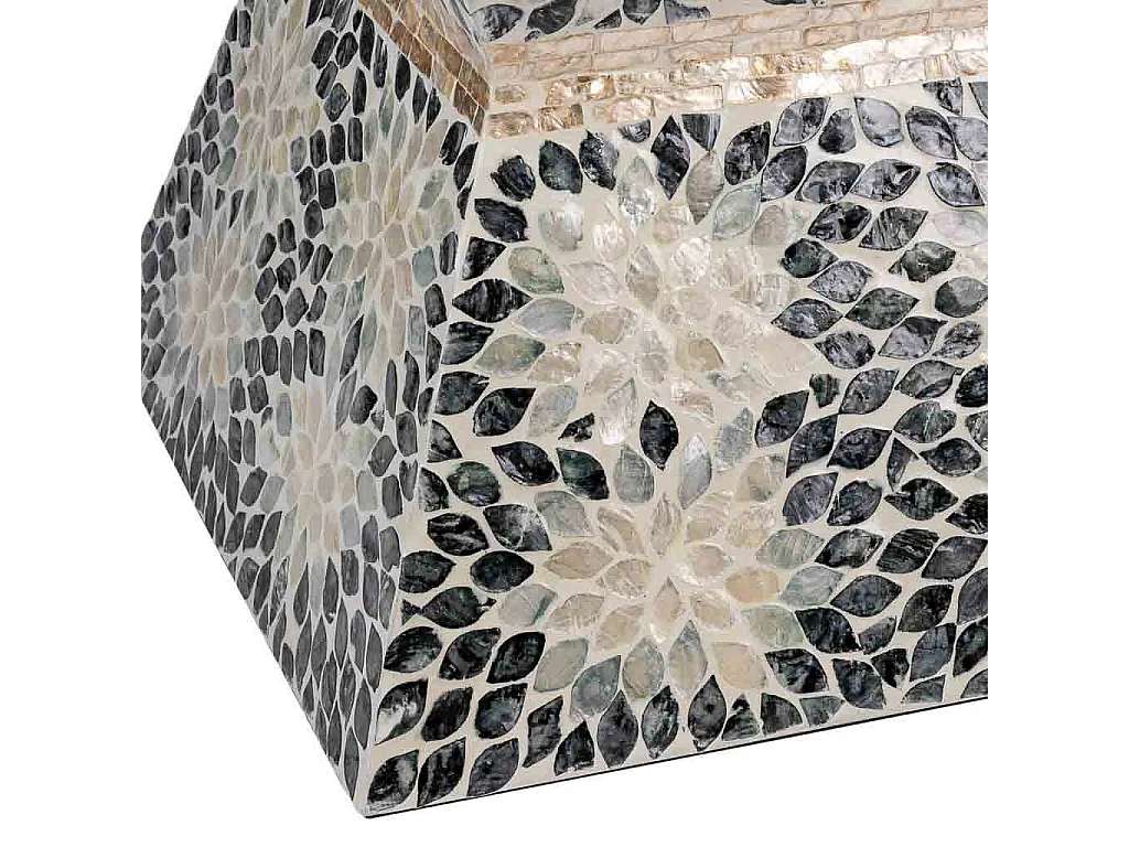 Holzhocker in grauem Capiz, 46x46x48 cm