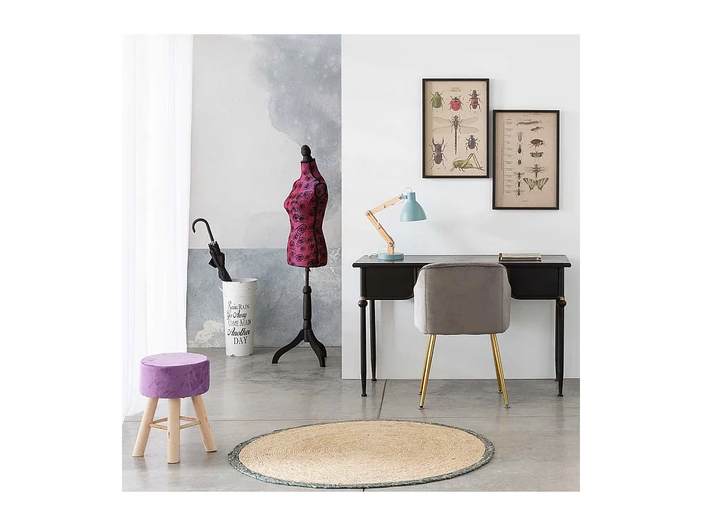 Tabouret en bois et tissu lilas 32x32x44h