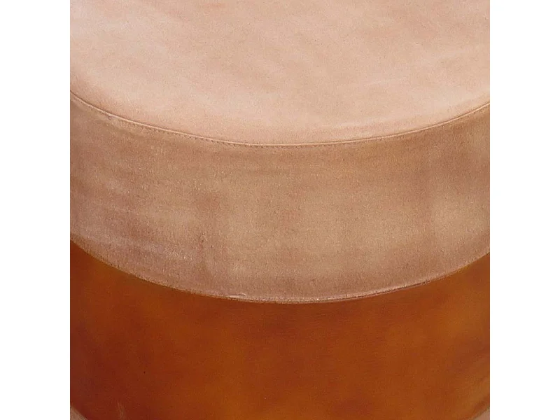 Pouf artisanal en cuir marron 42x42x45h