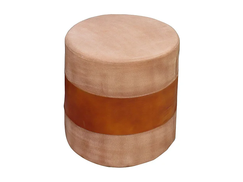 Pouf artisanal en cuir marron 42x42x45h