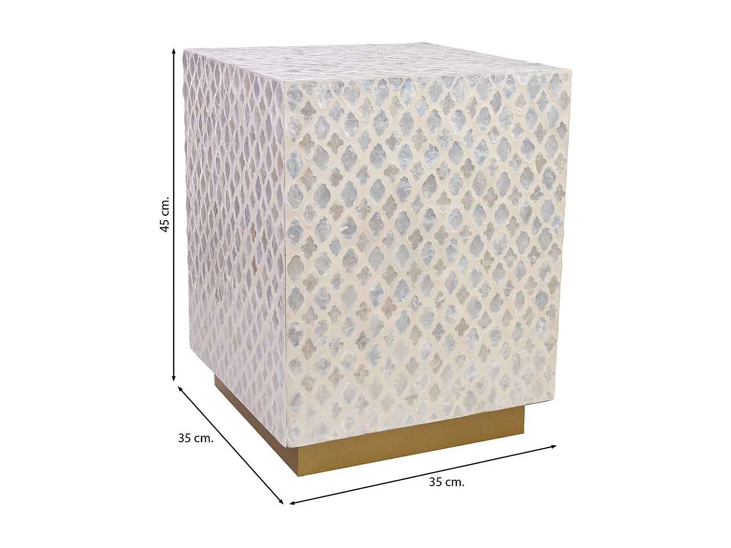 Banco de madeira com capiz bege 35x35x45h cm