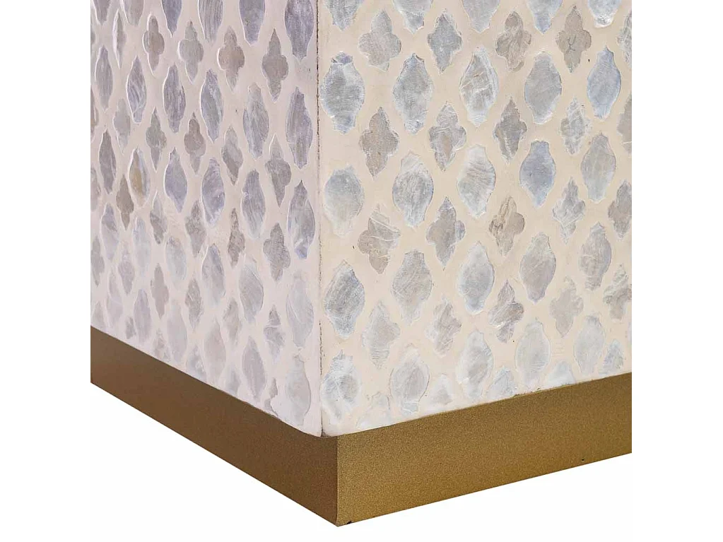 Beiger Hocker aus Capiz und Holz, 35x35x45H cm