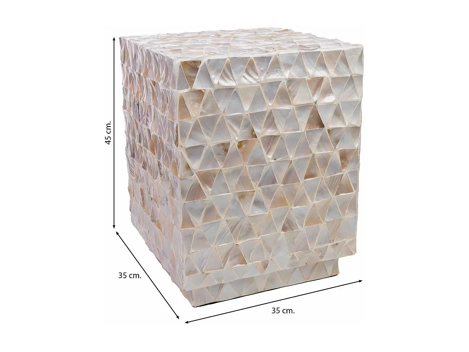 Beiger Hocker aus Holz und Perlmutt, 35x35x45H cm