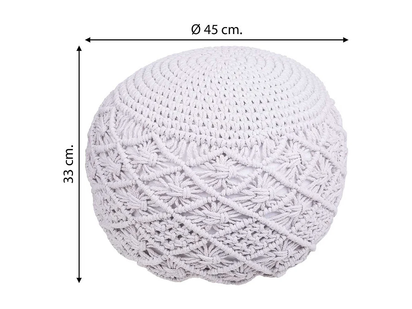 Weißer geflochtener Baumwoll-Puff 45x45x33h cm