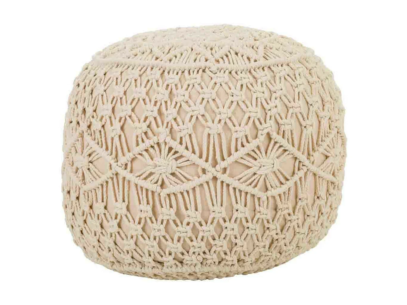 Cremefarbener geflochtener Baumwoll-Puff, 50 x 50 x 30 cm