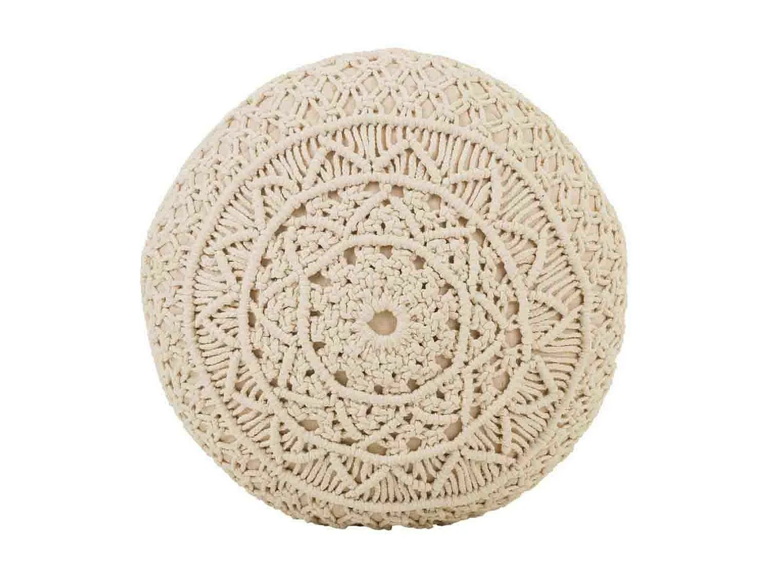 Cremefarbener geflochtener Baumwoll-Puff, 50 x 50 x 30 cm