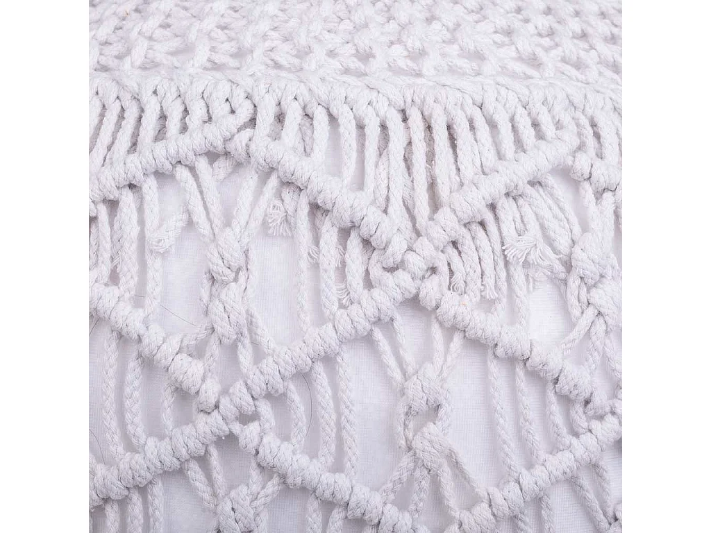 Puf in cotone intrecciato bianco 45x45x40h
