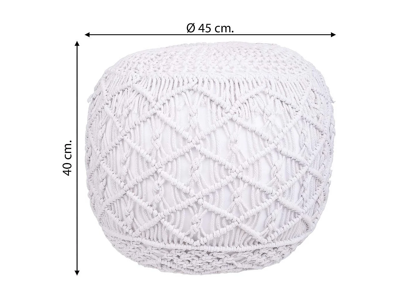 Puf in cotone intrecciato bianco 45x45x40h