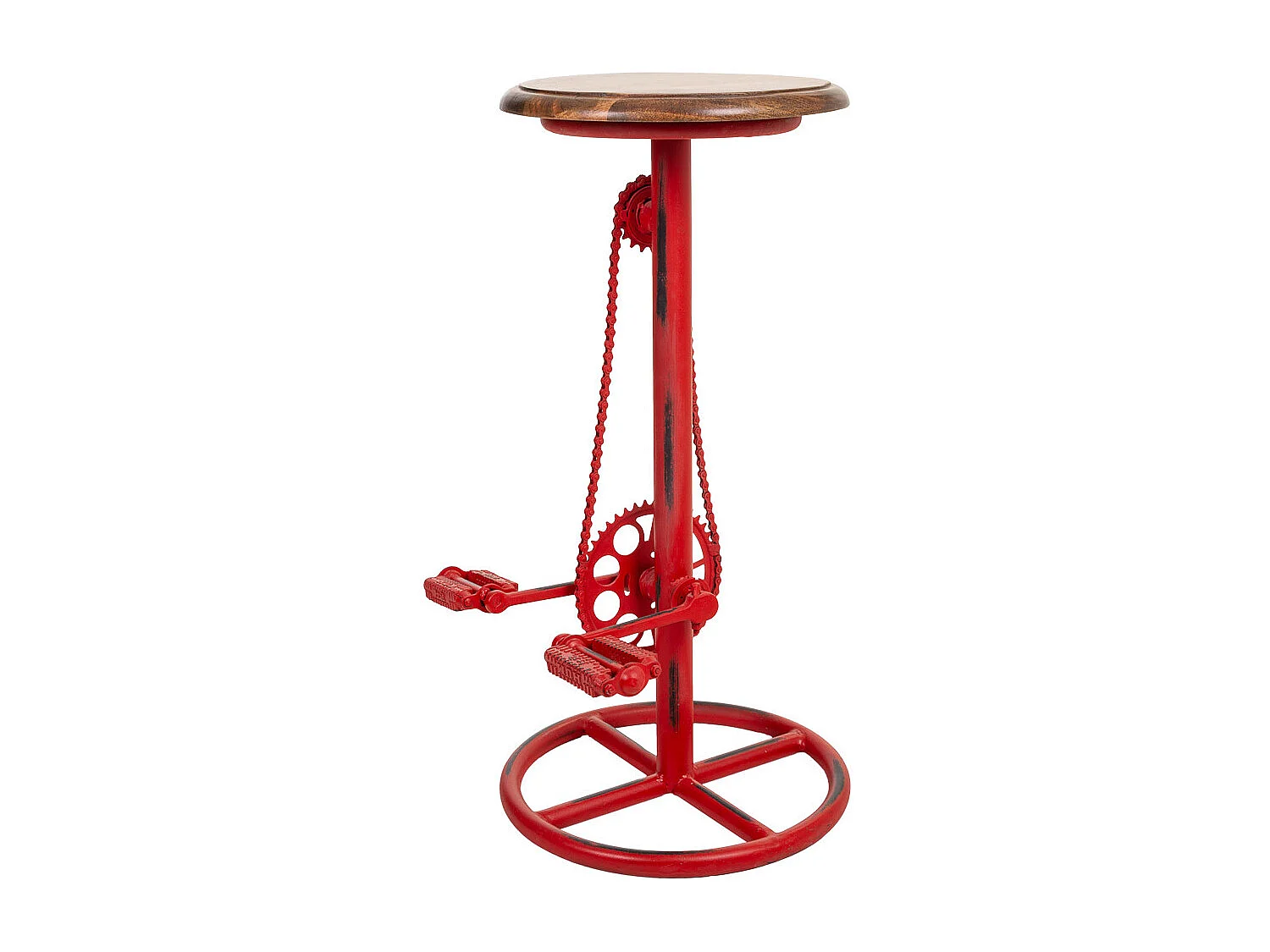 Banco de madeira e metal lacado vermelho 40x40x73h cn