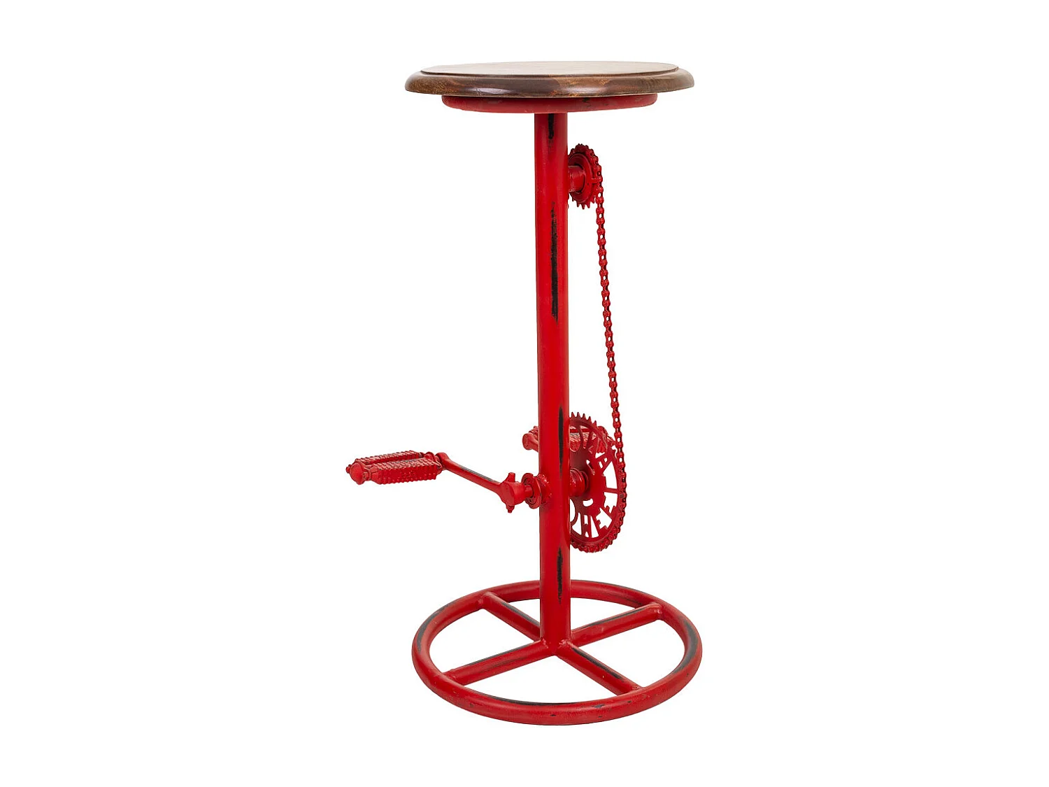 Banco de madeira e metal lacado vermelho 40x40x73h cn