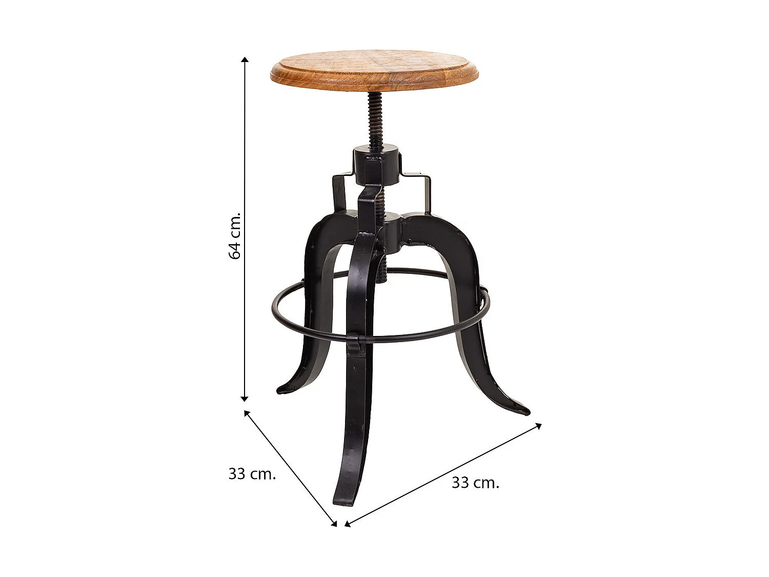 Hocker aus schwarzem Holz und Metall, 33x33x64h cm