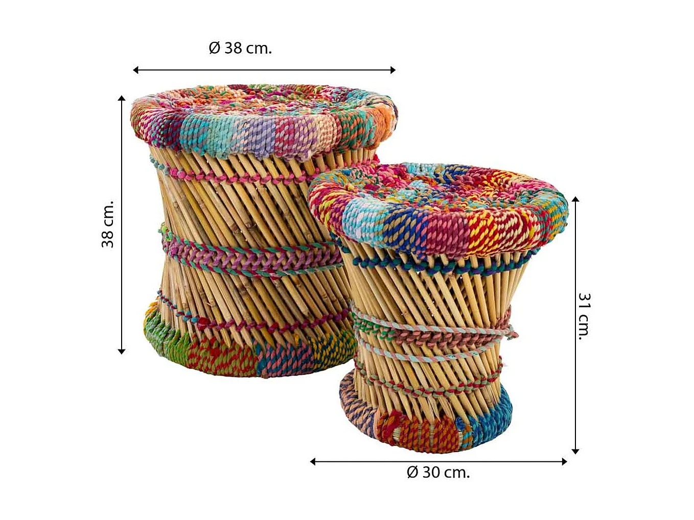 Set mit 2 mehrfarbigen Bambushockern