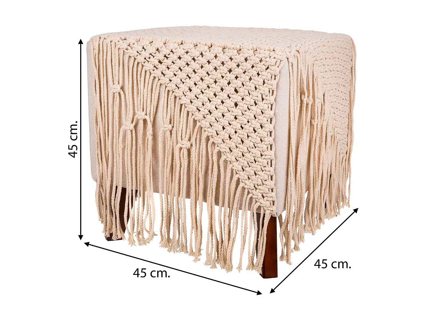 Cremefarbener geflochtener Baumwoll-Puff, 45 x 45 x 45 cm