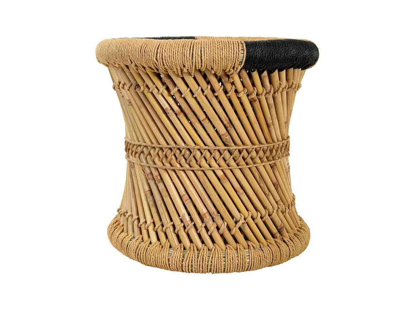 Ensemble de 2 tabourets en bambou et corde marrons