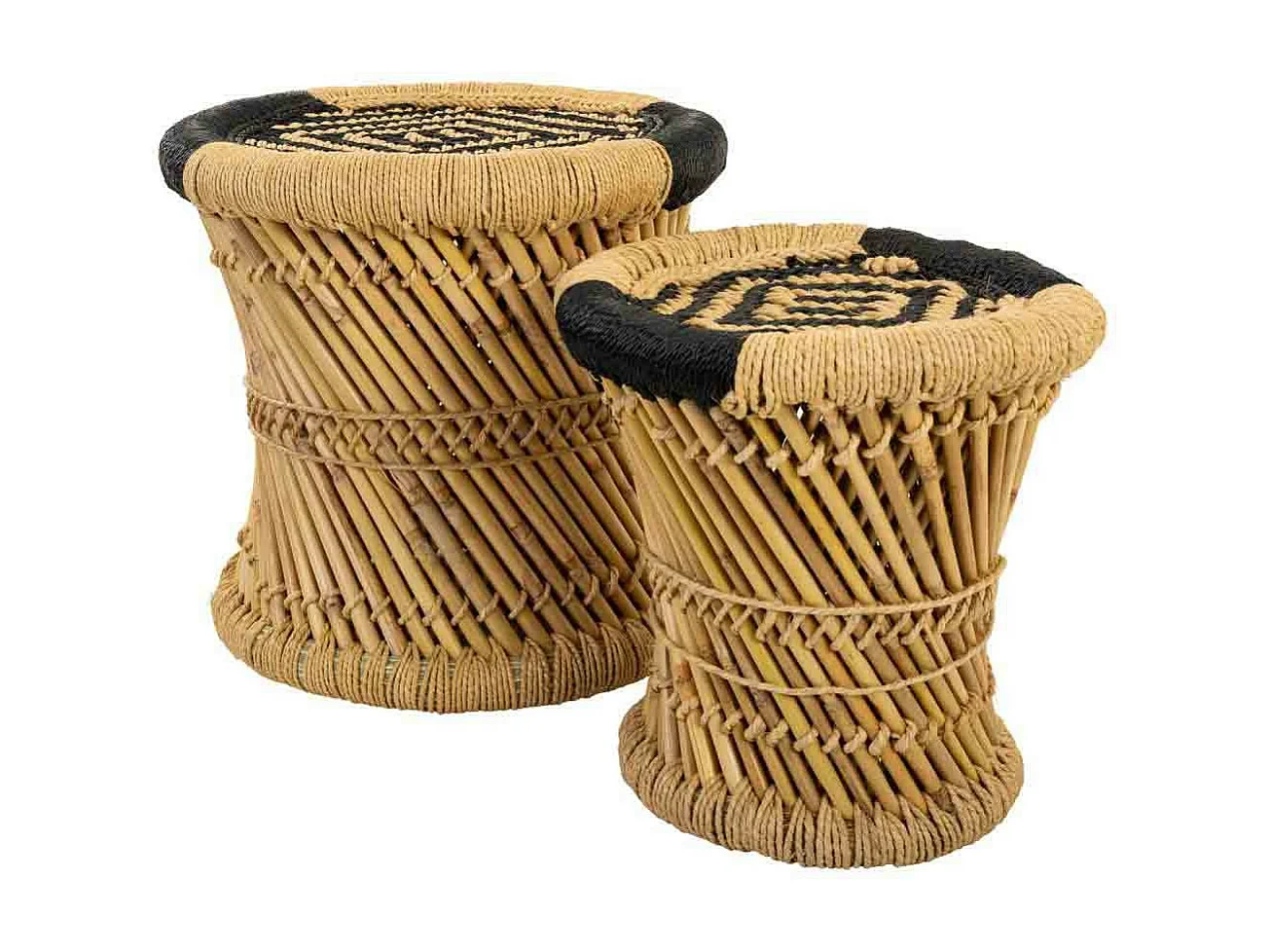 Set di 2 sgabelli marroni in bambù e corda