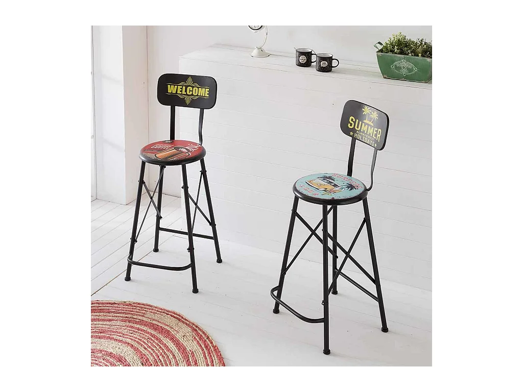 Tabouret haut en métal rouge 46x40x100h