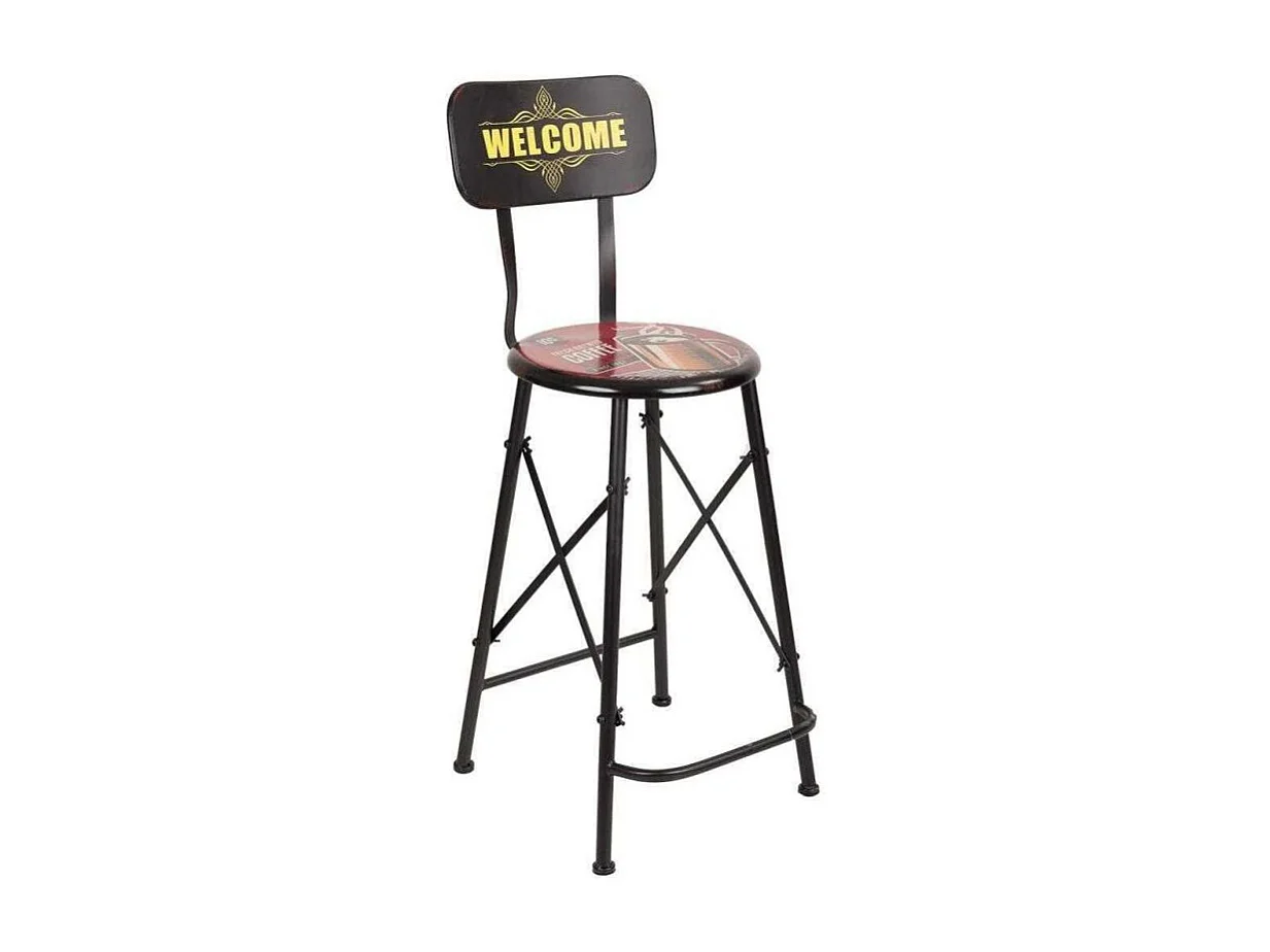 Tabouret haut en métal rouge 46x40x100h
