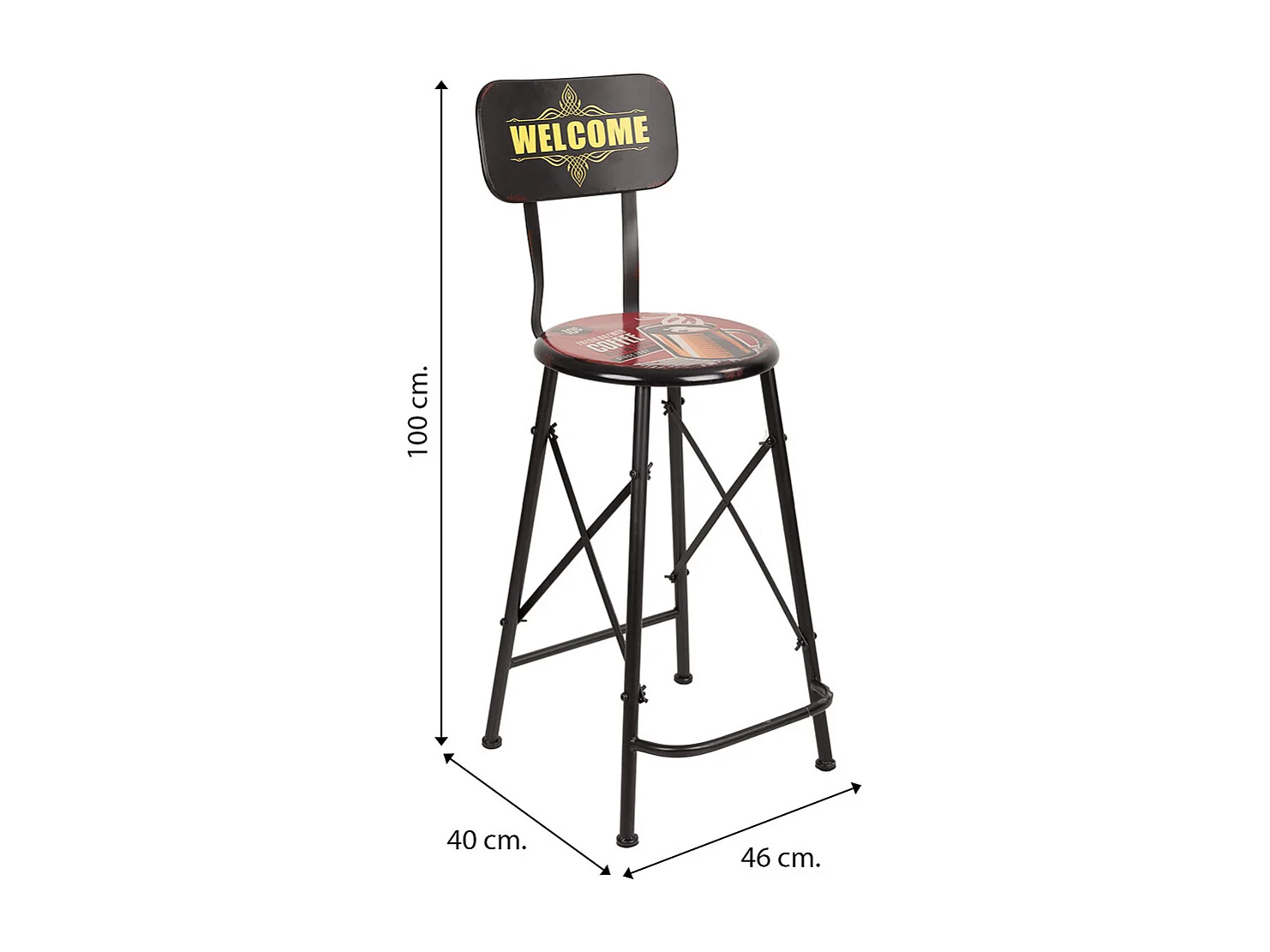 Tabouret haut en métal rouge 46x40x100h