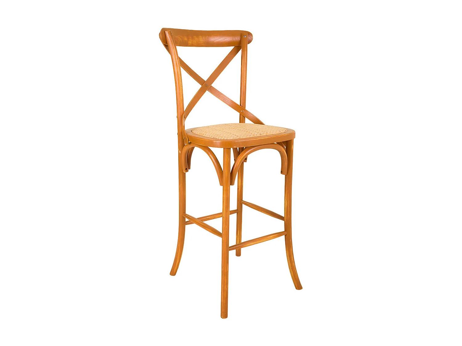 Tabouret de bar en bois et assise en rotin marron 45x53x75/116h