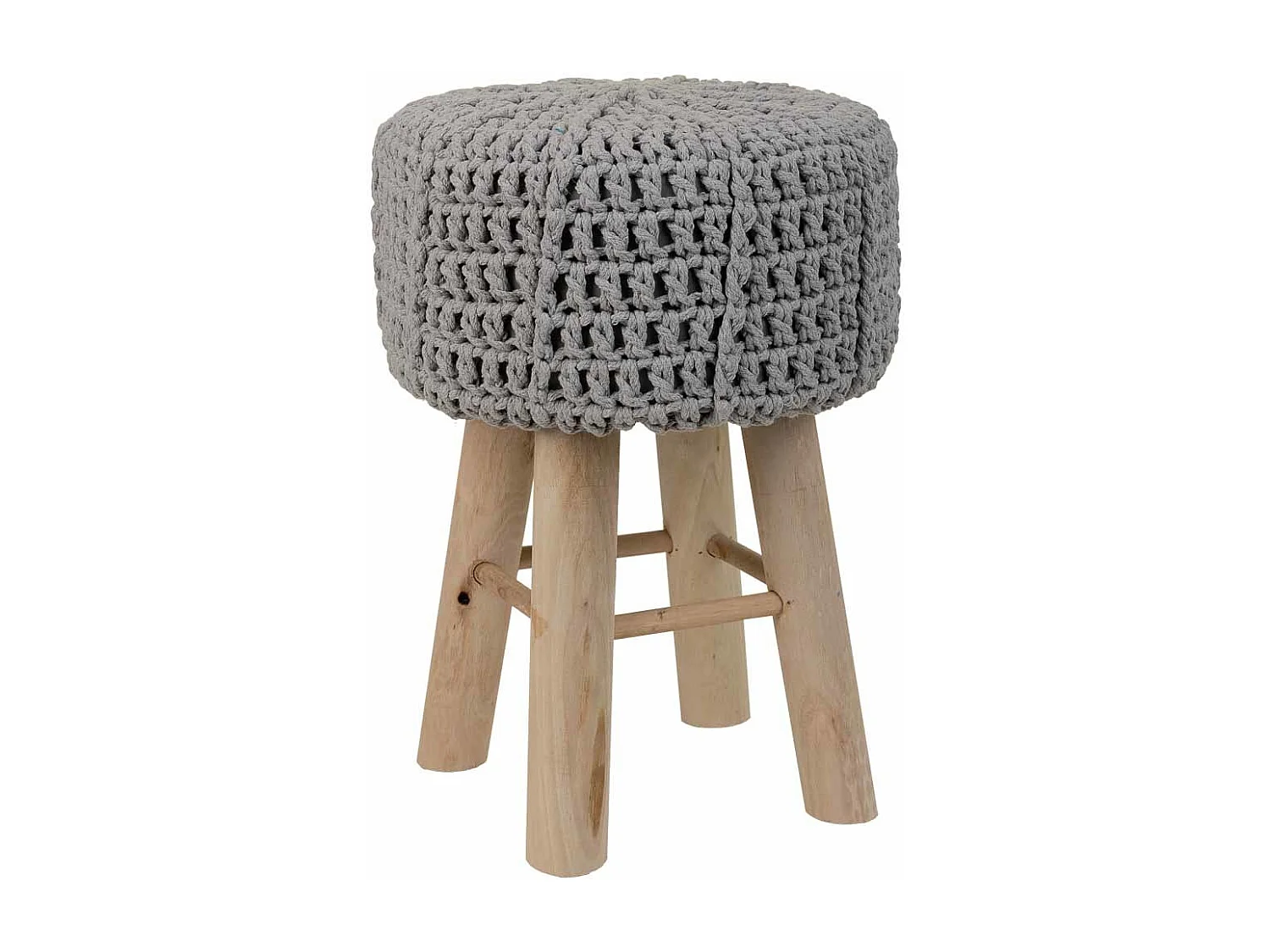 Banqueta cinza de algodão e madeira 32x32x44