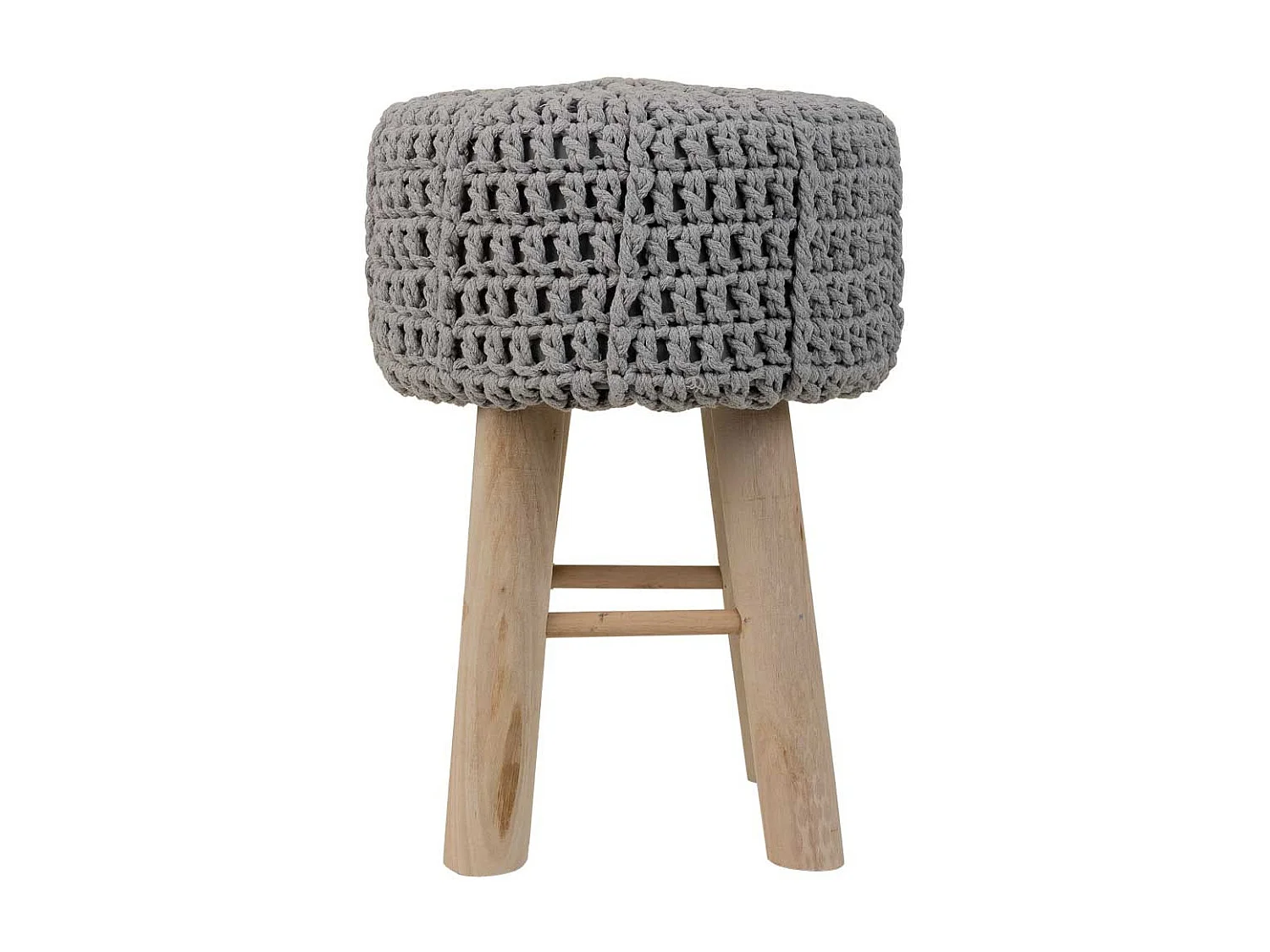 Banqueta cinza de algodão e madeira 32x32x44