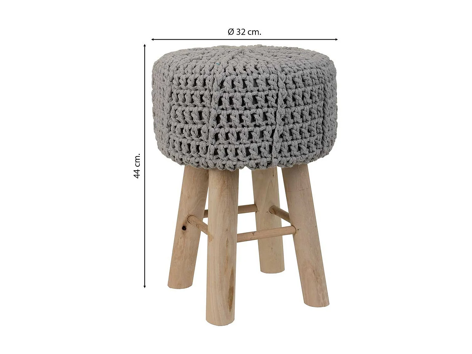 Banqueta cinza de algodão e madeira 32x32x44