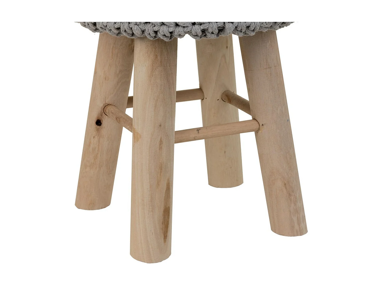 Tabouret en bois et coton tressé gris 32x32x44h