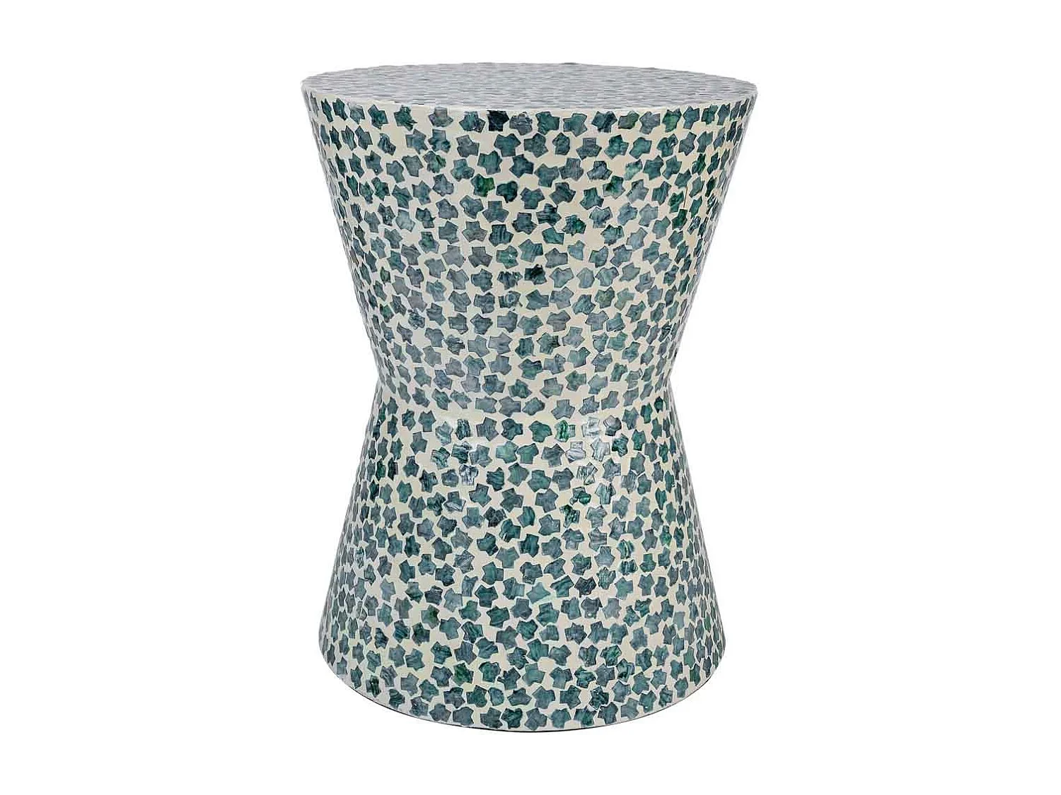 Holzhocker mit blauem Capiz-Finish, 35 x 35 x 50 cm