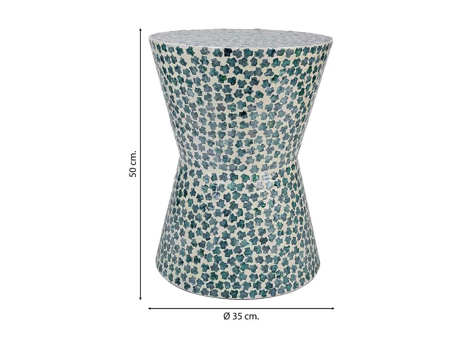 Holzhocker mit blauem Capiz-Finish, 35 x 35 x 50 cm