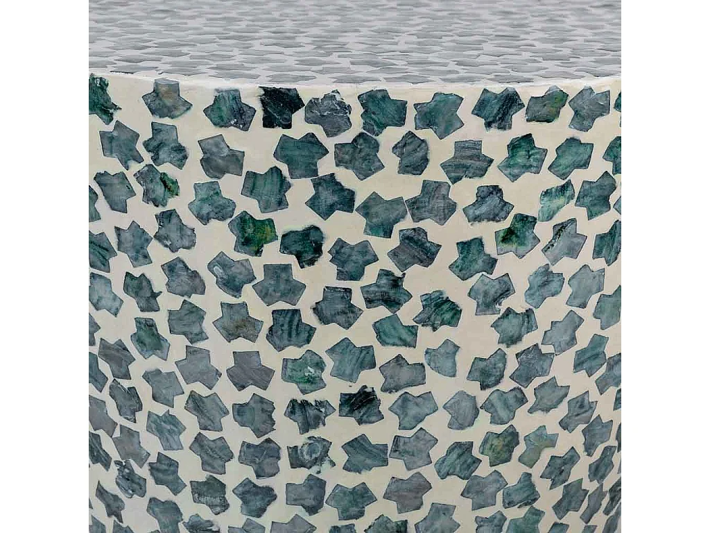 Holzhocker mit blauem Capiz-Finish, 35 x 35 x 50 cm