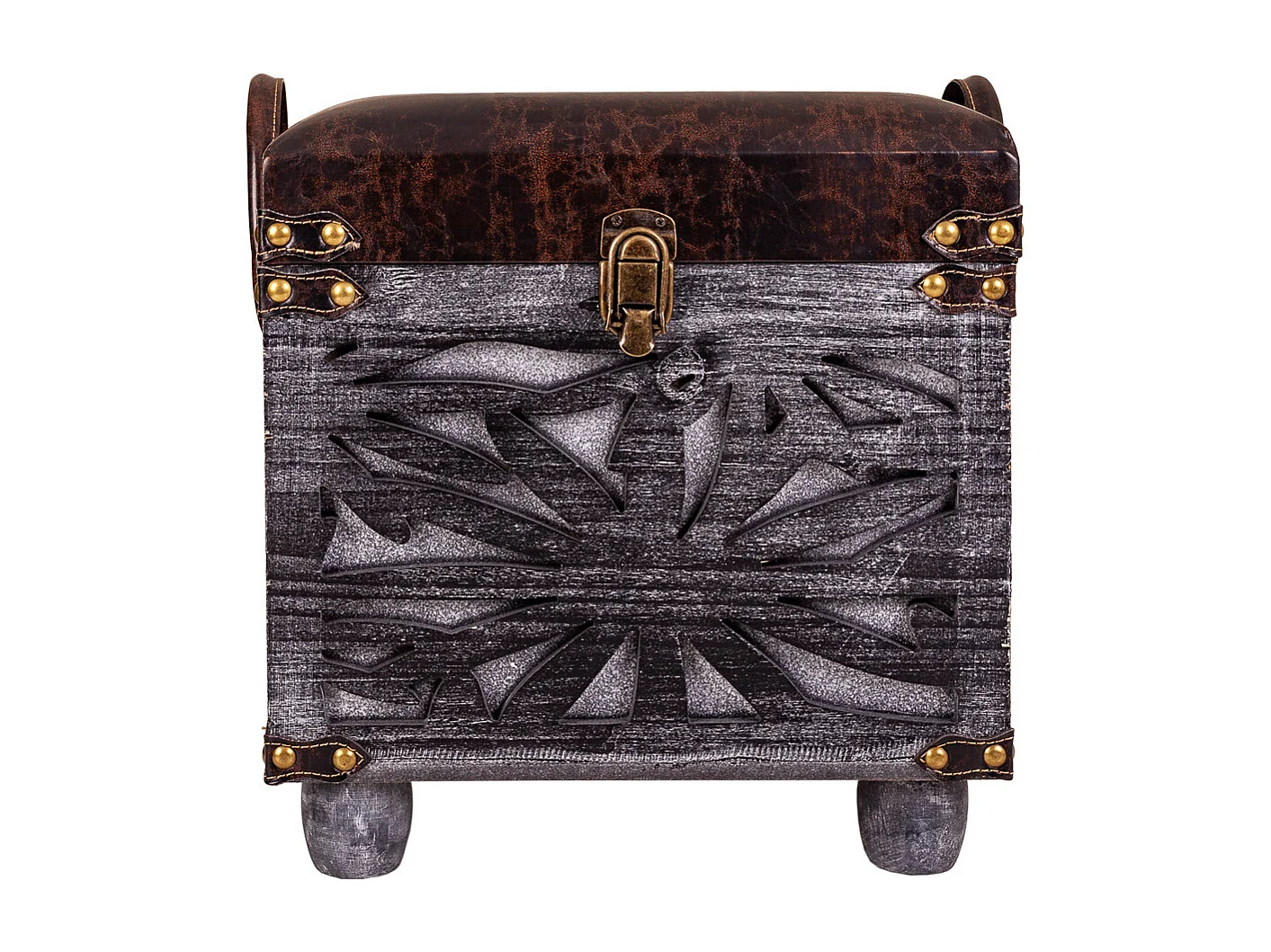 Sgabello con cassetti in legno e similpelle marrone 35x35x33/40h