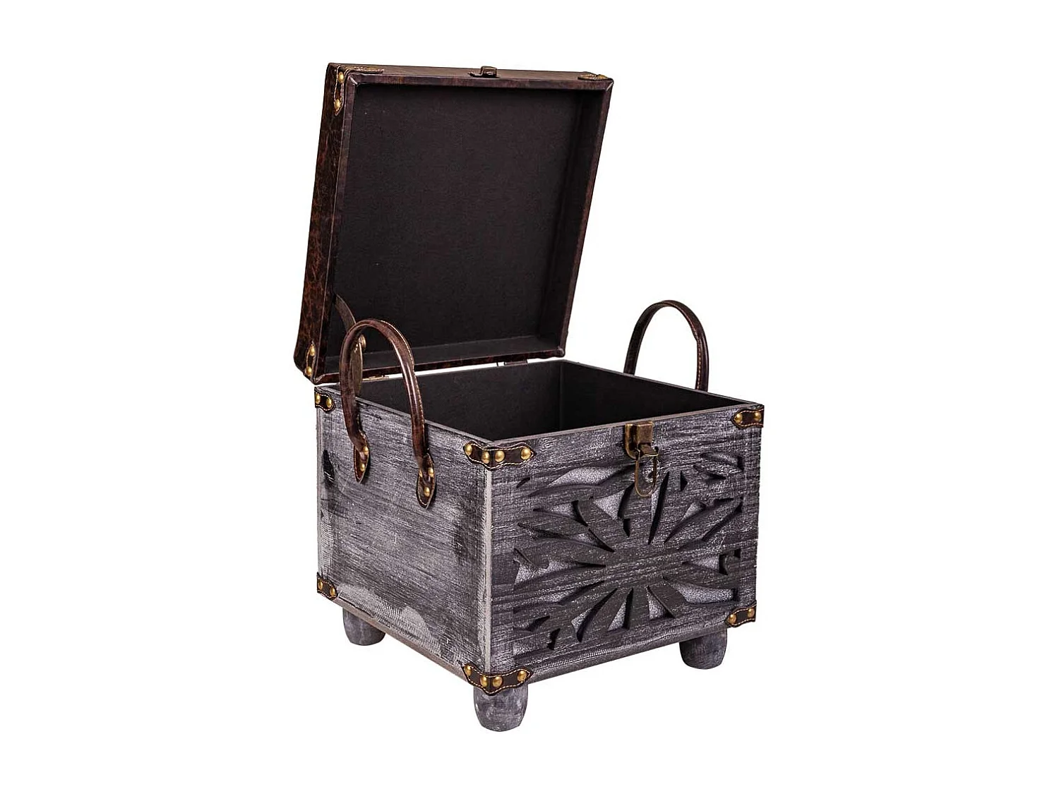 Sgabello con cassetti in legno e similpelle marrone 35x35x33/40h