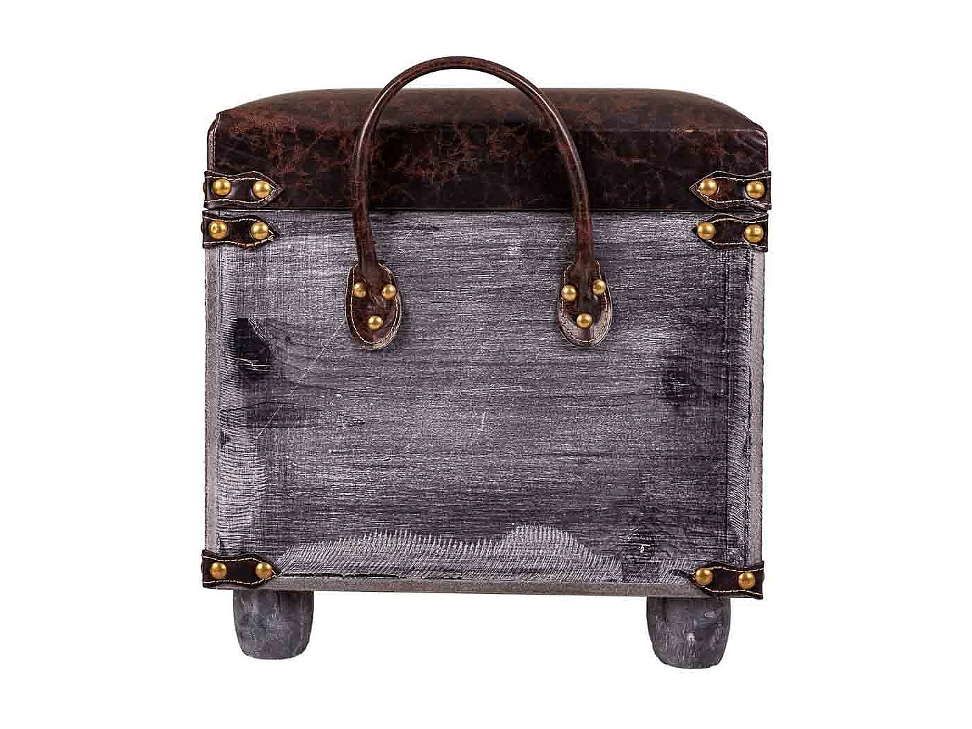 Sgabello con cassetti in legno e similpelle marrone 35x35x33/40h