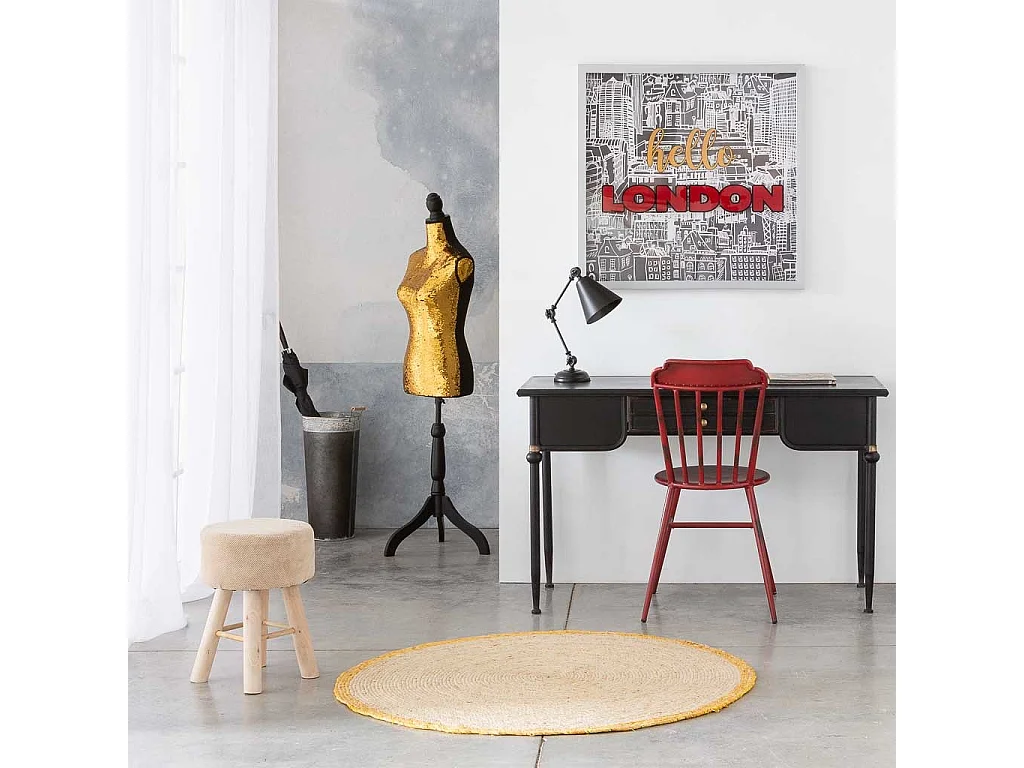 Banqueta de madeira forrada com tecido marrom 32x32x44