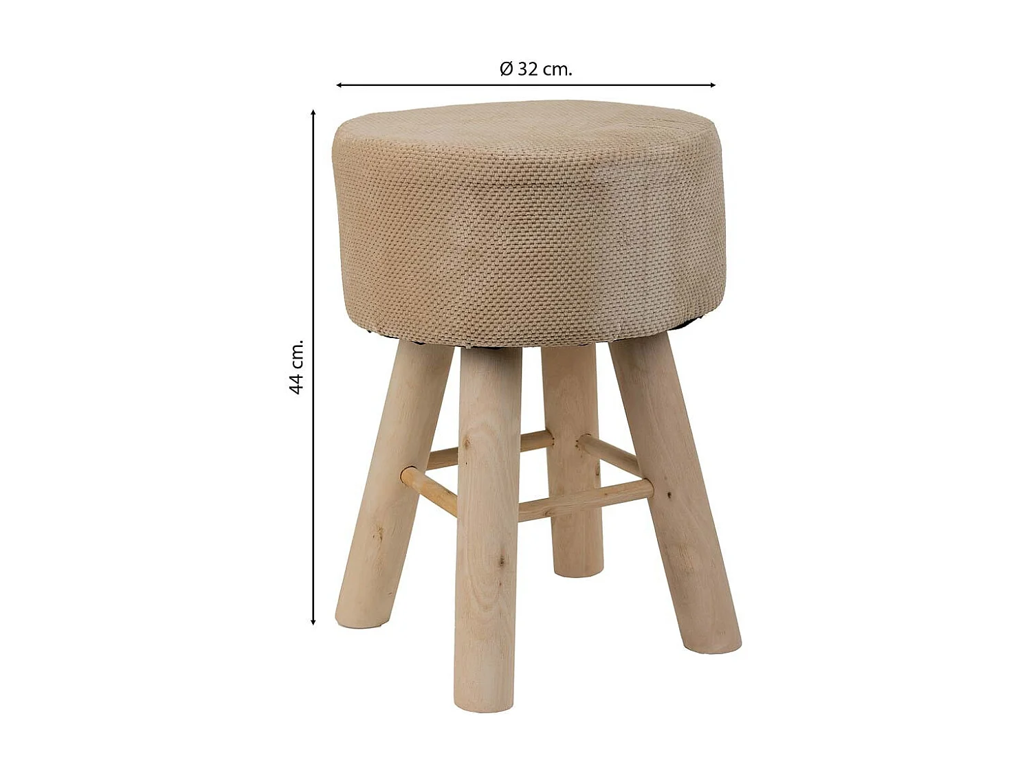 Banqueta de madeira forrada com tecido marrom 32x32x44