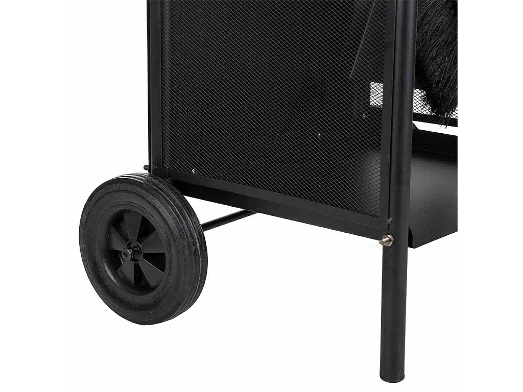 Portalegno in metallo con attrezzi da camino nero 35x32x81h