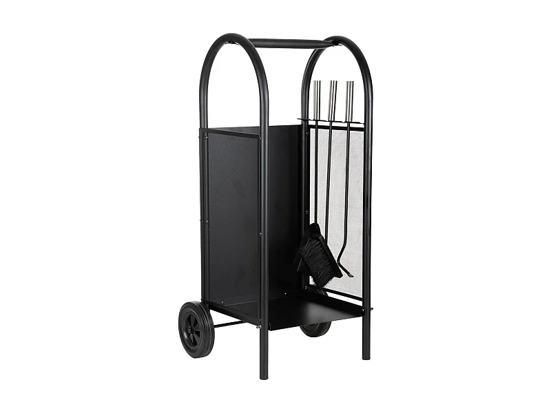 Holzscheithalter aus Metall mit schwarzem Kaminbesteck 35x32x81h cm