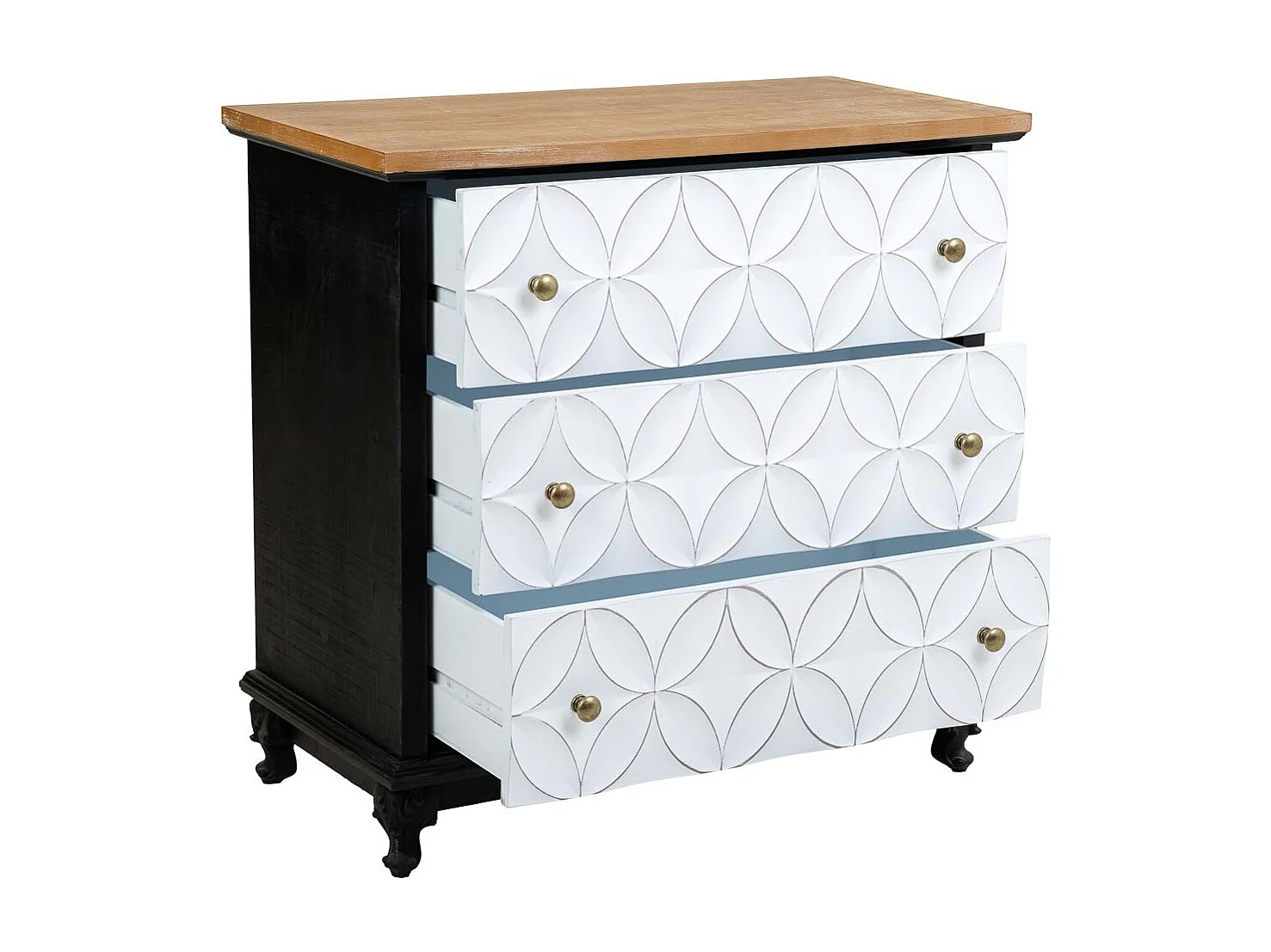 Comoda de madera con 3 cajones 74x38x72