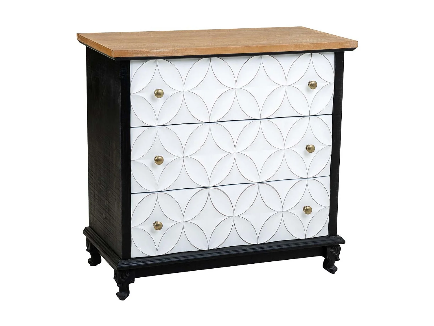 Comò in legno con 3 cassetti 74x38x72