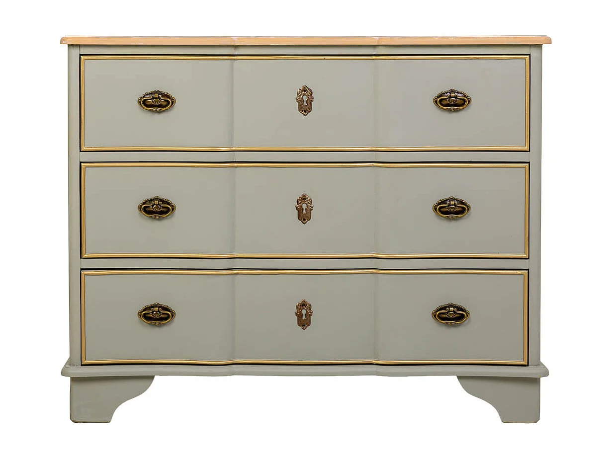 Comoda de madera lacada verde envejecido, 3 cajones 100x50x80