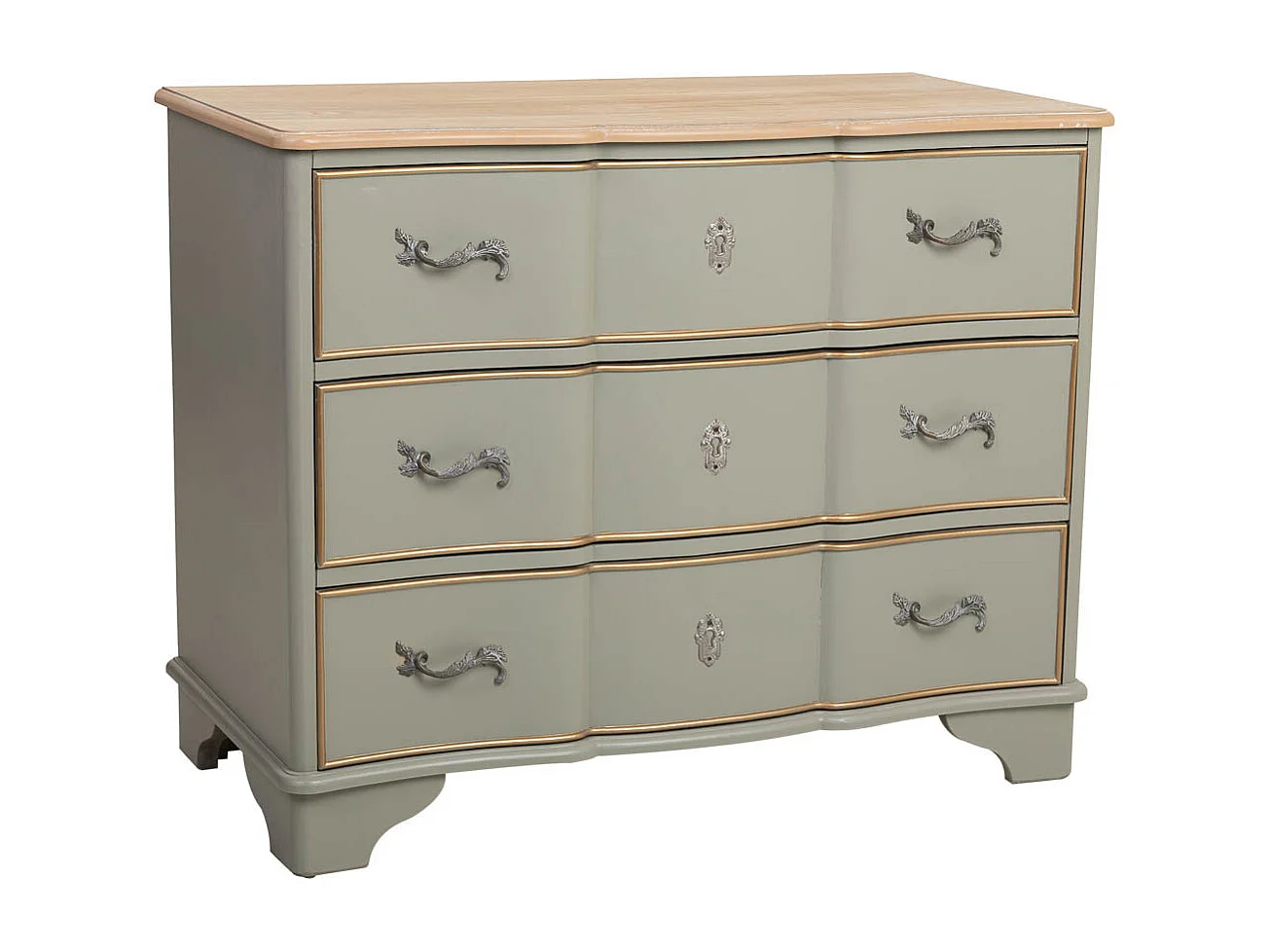 Comoda de madera lacada verde envejecido, 3 cajones 100x50x80