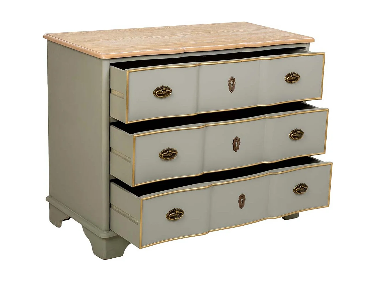 Comoda de madera lacada verde envejecido, 3 cajones 100x50x80