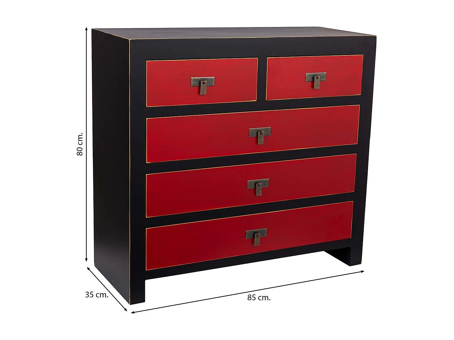 Cómoda de madeira com 5 gavetas 85x35x80h cm