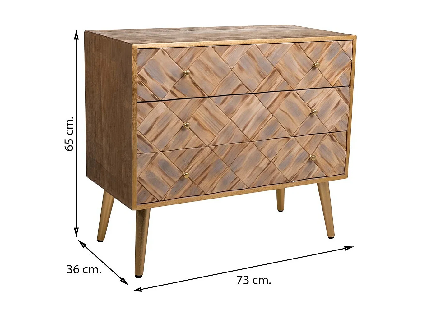 Cassettiera in legno marrone 73x36x65h
