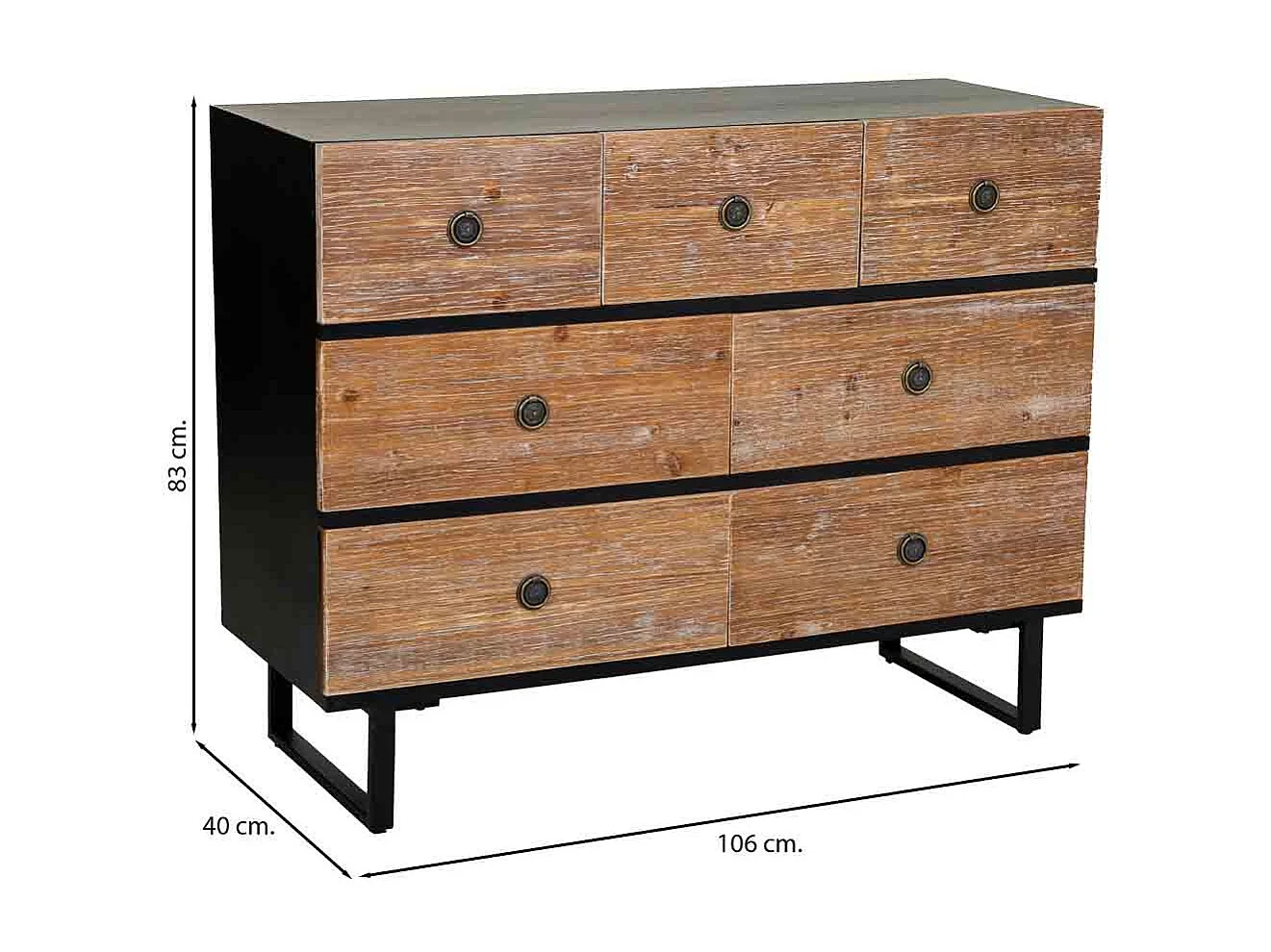 Commode en bois avec 7 tiroirs 106x40x83